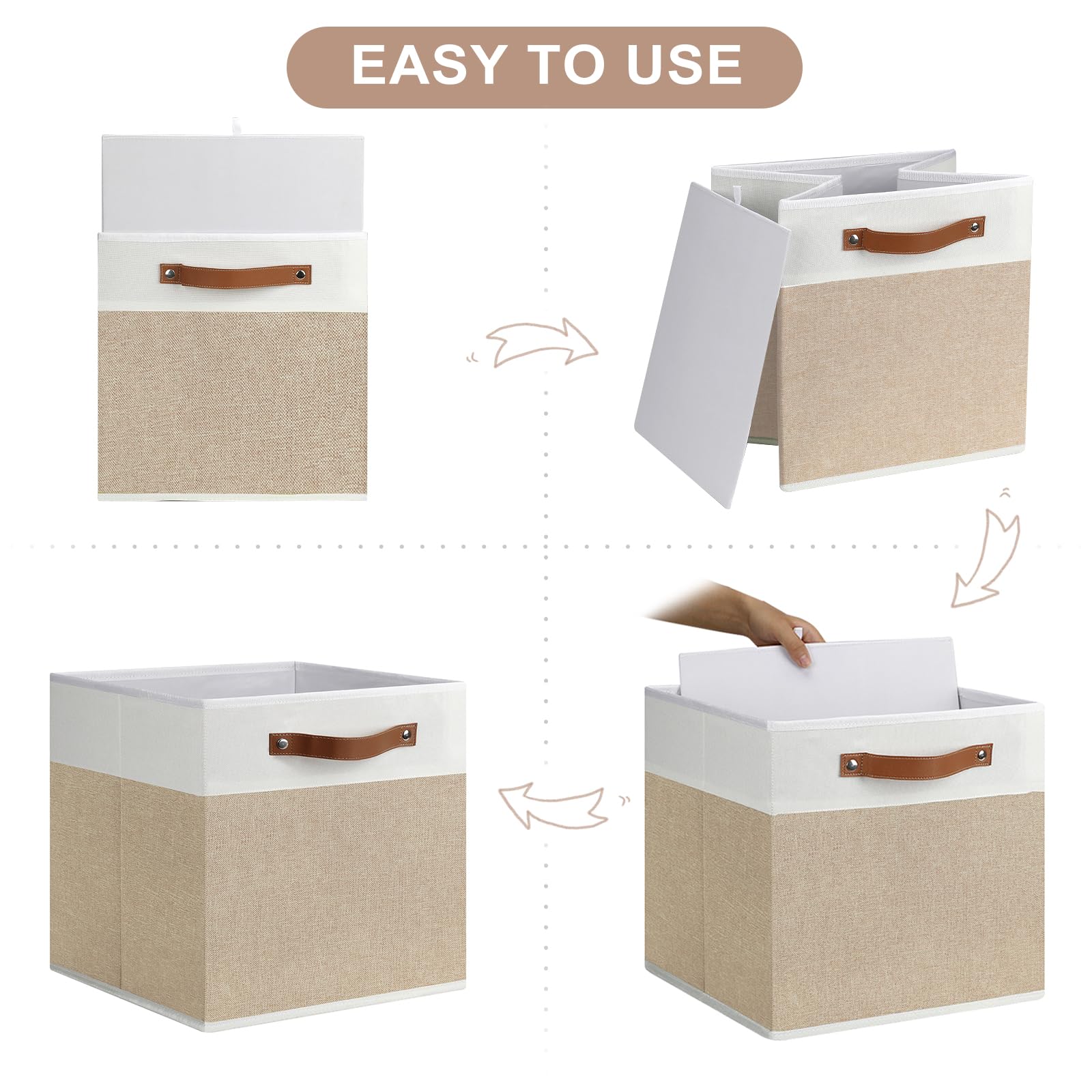 Set Of 4 Fabric Storage Cubes Decorative Shelf Baskets With Handles_voghion.com